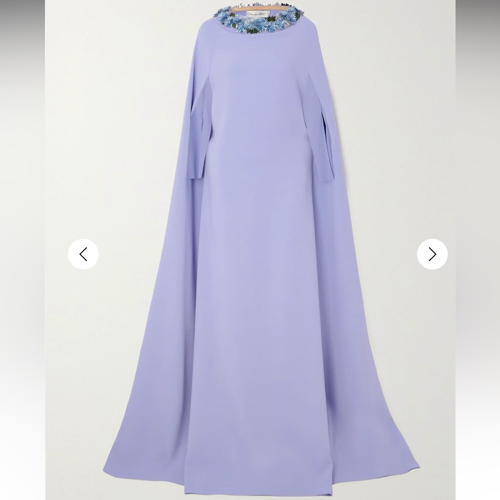 Oscar de la renta Cape-effect crystal-embellished stretch-silk gown